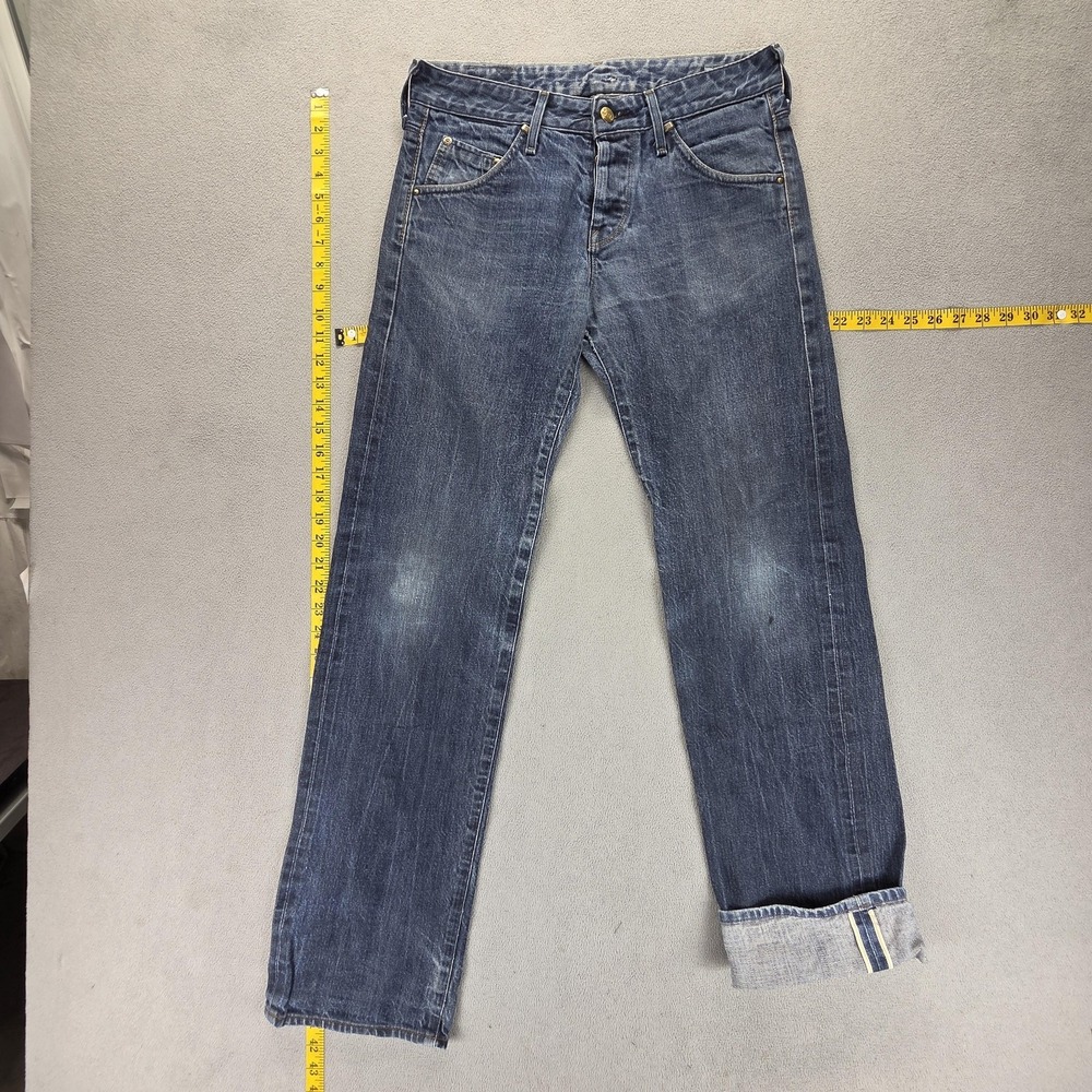 Lee Jeans Womens 27x33 Blue Selvedge Evan Mid Rise Straight Button Fly